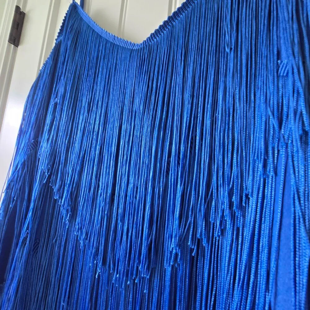 Showpo Siofra Mini Dress Blue Zig Zag Fringe Tassel Party Festival US 14 / EU 46 - Picture 5 of 16